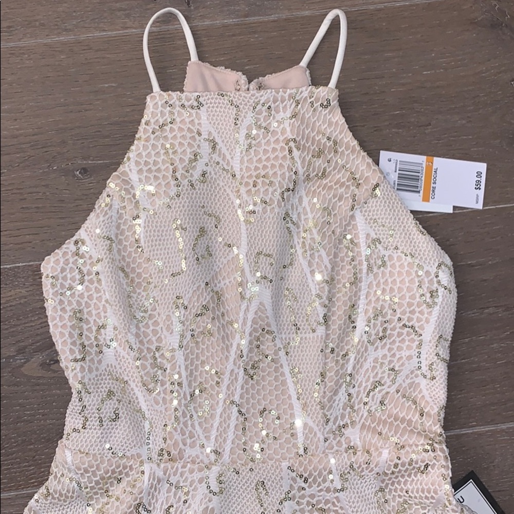 White w/ Gold Sequin Skater Dress